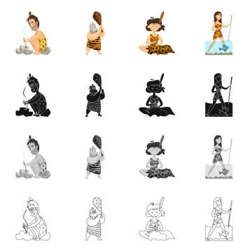 Vector illustration of evolution and prehistory logo. Set of evolution and Stock Illustration