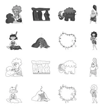 Vector illustration of evolution and prehistory logo. Collection of evolution Stock Illustration