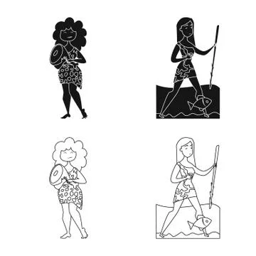 Vector illustration of evolution and prehistory logo. Collection of evolution Stock Illustration