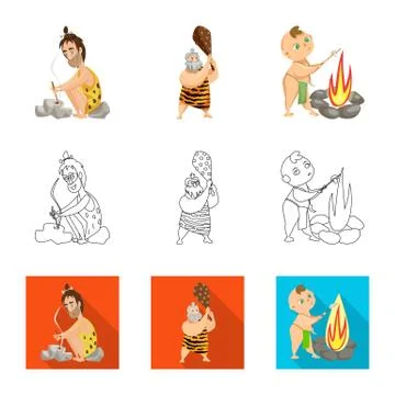 Vector illustration of evolution and prehistory logo. Collection of evolution Stock Illustration