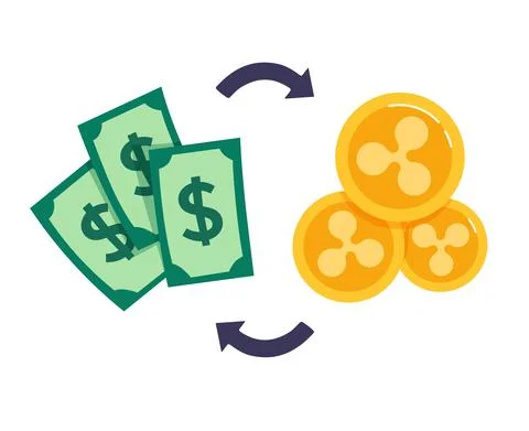 Vector illustration Exchange Ripple coins for dollar. Blockchain technologies in Stock Illustration