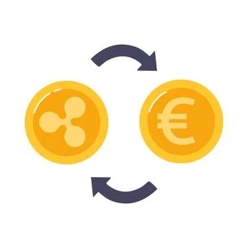 Vector illustration Exchange Ripple coins for Euros. Blockchain technologies in Stock Illustration