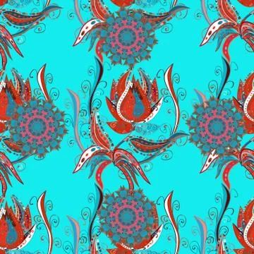 Vector illustration. Exotic pattern with palm leaves. Manifold leaves on blue, o Illustrazione stock