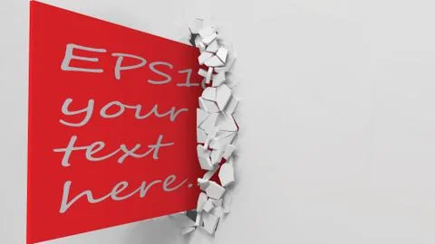 Vector illustration of exploding wall and red business card. with free area on Stock Illustration