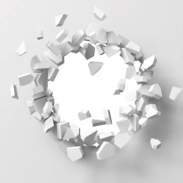 Vector illustration of exploding wall with free area on center for any object or Stock Illustration
