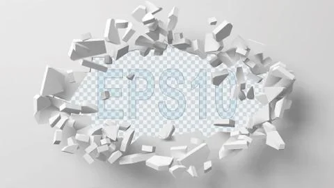 Vector illustration of exploding wall with free area on center for any object or Stock Illustration