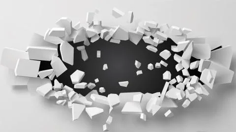 Vector illustration of exploding wall with free area on center for any object or Stock Illustration