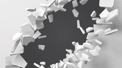 Vector illustration of exploding wall with free area on center for any object or Stock Illustration