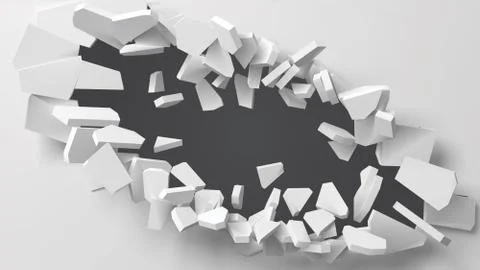 Vector illustration of exploding wall with free area on center for any object or Stock Illustration