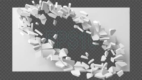 Vector illustration of exploding wall with free area on center for any object or Stock Illustration