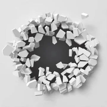 Vector illustration of exploding wall with free area on center for any object or Stock Illustration