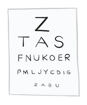 Vector illustration eye test chart, letters. Hand drawn. Illustrazione stock