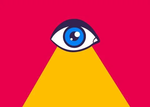 Vector illustration of a eye. Vintage vector poster of blue eye and light. Stock Illustration