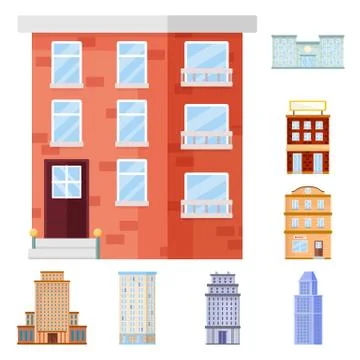 Vector illustration of facade and building logo. Set of facade and exterior Ilustración de archivo