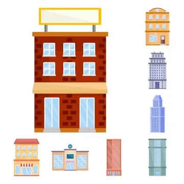Vector illustration of facade and building icon. Collection of facade and Ilustración de archivo