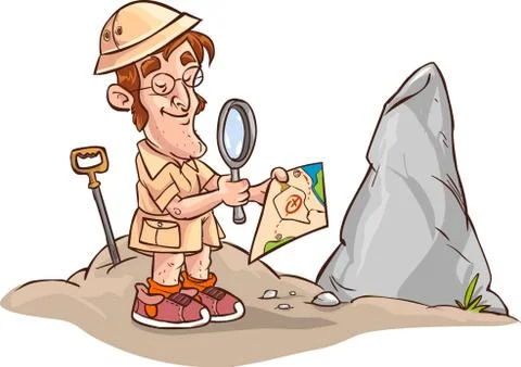 Vector illustration of a facing archaeologists map Stock Illustration