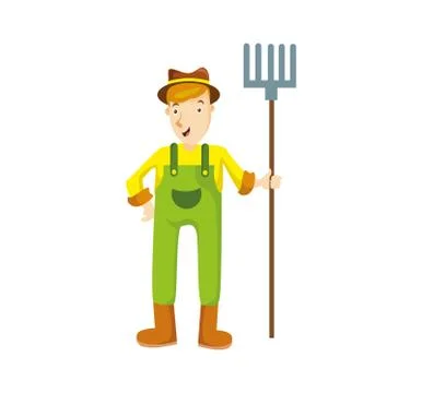 Vector Illustration farmers using agricultural tools. Farmer with shovel, rak Stock Illustration