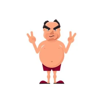 Vector illustration of a fat man gesturing victory sign Stock-Illustration