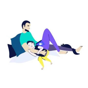 Vector illustration of father and sleepy daughter. Stock Illustration
