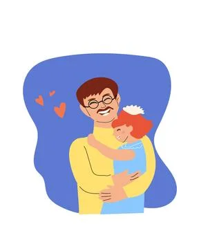 Vector illustration of a father holding his daughter in a warm embrace. Stock Illustration