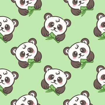 This vector illustration features an adorable seamless pattern of cute pandas Stock Illustration