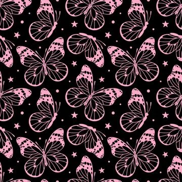 This vector illustration features a charming pattern of butterflies in emo .. Illustrazione stock