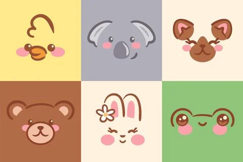 Vector illustration features cheerful animal faces arranged in a playful grid Illustrazione stock