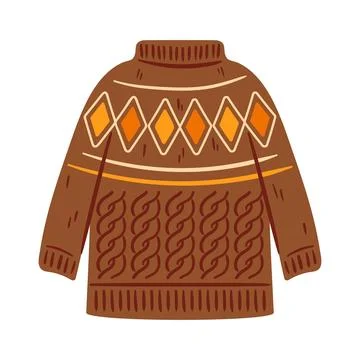 This vector illustration features a cozy brown knit sweater adorned with an eye Stock Illustration