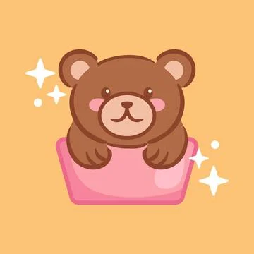 Vector illustration features a cute and funny kawaii bear sitting snugly in a Stock Illustration