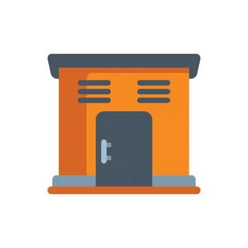 This vector illustration features an orange electrical transformer box with a Illustrazione stock