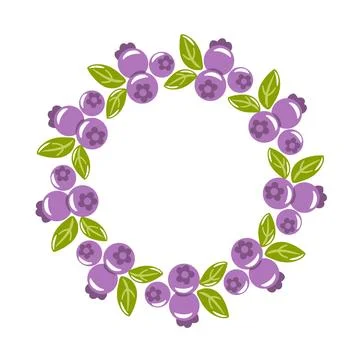 This vector illustration features a round blueberry wreath, showcasing lush g Stock Illustration