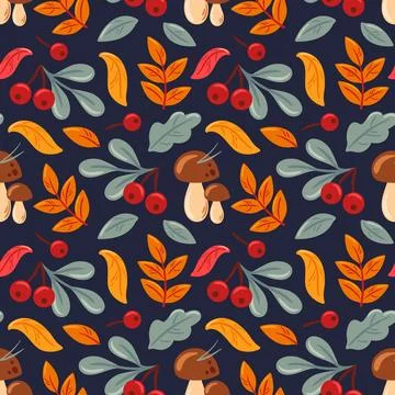 This vector illustration features a seamless autumn pattern with colorful leaves Stock Illustration