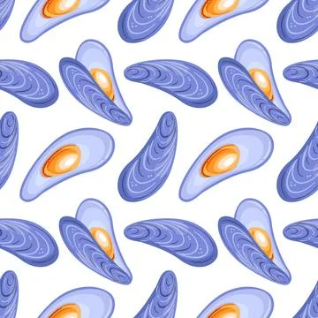 This vector illustration features a seamless pattern of realistic mussels, .. Stock Illustration