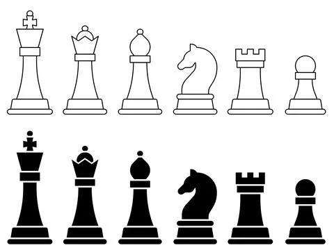 This vector illustration features a set of chess pieces in flat white and s.. Illustrazione stock