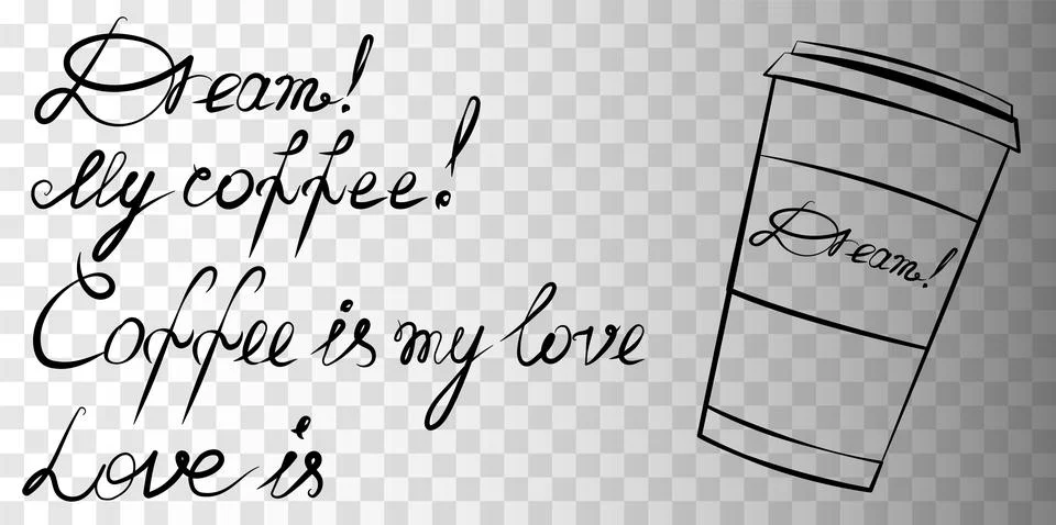 Vector illustration features a unique coffee cup and artistic text expressing Stock Illustration