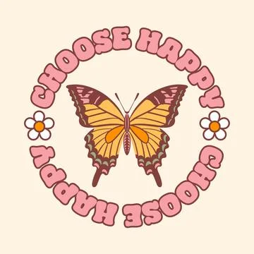 This vector illustration features a vibrant hippie butterfly adorned with int Stock Illustration