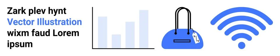 Vector Illustration Featuring Bar Graph, Handbag, wireless Symbol, and Plac.. Stock Illustration
