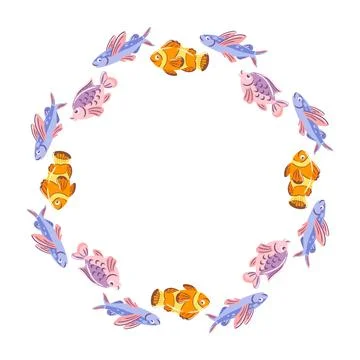 Vector illustration featuring a circular frame filled with graceful flying .. Stock Illustration