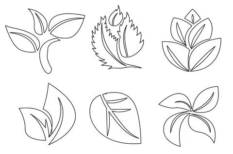 Vector illustration featuring a collection of six different leaf designs in Stock Illustration