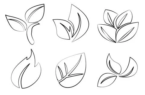 Vector illustration featuring a collection of six different leaf designs in Stock Illustration