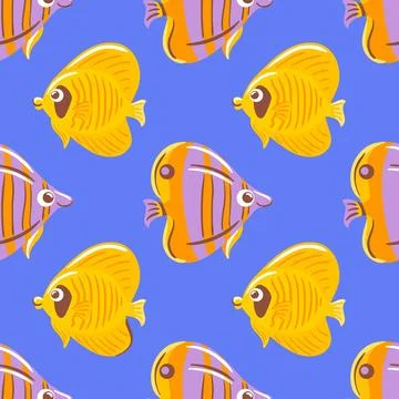 Vector illustration featuring playful fish on a blue background. The design Stock Illustration