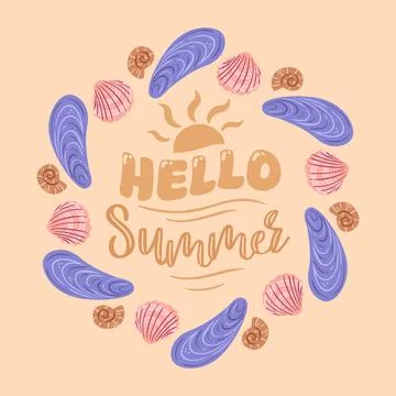 Vector illustration featuring the words Hello Summer beautifully written in.. Stock Illustration