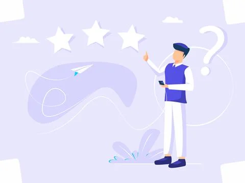 Vector illustration of a feedback concept. Confused male workers sent feedbac Stock Illustration