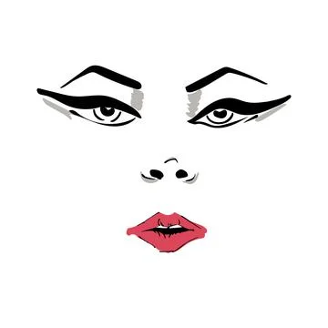 Vector illustration of a female face with makeup with arrows and red lips. Illustrazione stock