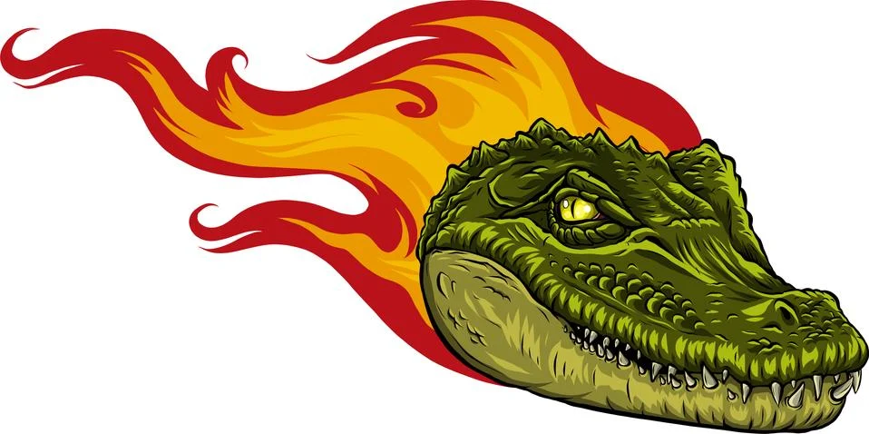 Vector illustration, a ferocious alligator head with flames Illustrazione stock