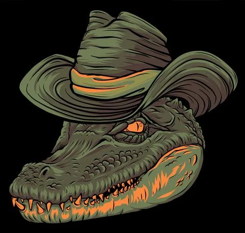 Vector illustration, a ferocious alligator head with hat Stock-Illustration