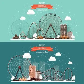Vector illustration. Ferris wheel. Winter carnival. Christmas new year. Park Ilustração Stock