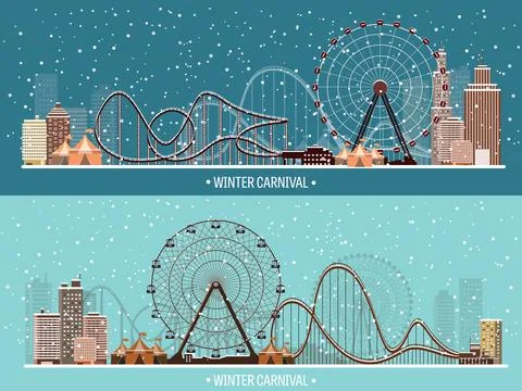 Vector illustration. Ferris wheel. Winter carnival. Christmas new year. Park Ilustración de archivo