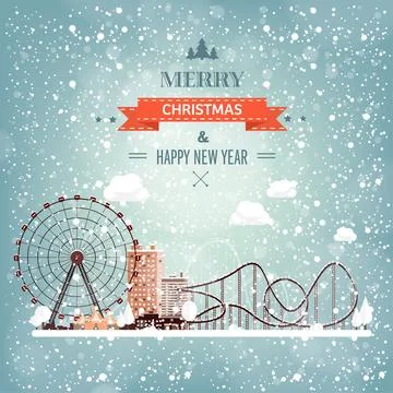 Vector illustration. Ferris wheel. Winter carnival. Christmas new year. Park Ilustración de archivo