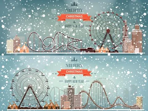 Vector illustration. Ferris wheel. Winter carnival. Christmas new year. Park Ilustración de archivo